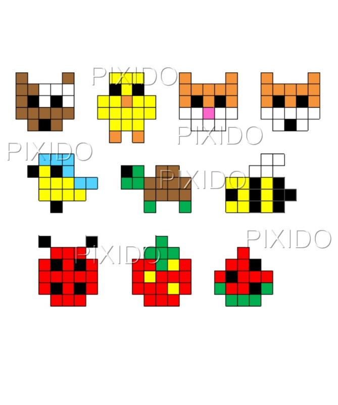 Barevné pixely pro sestavení zvířátek